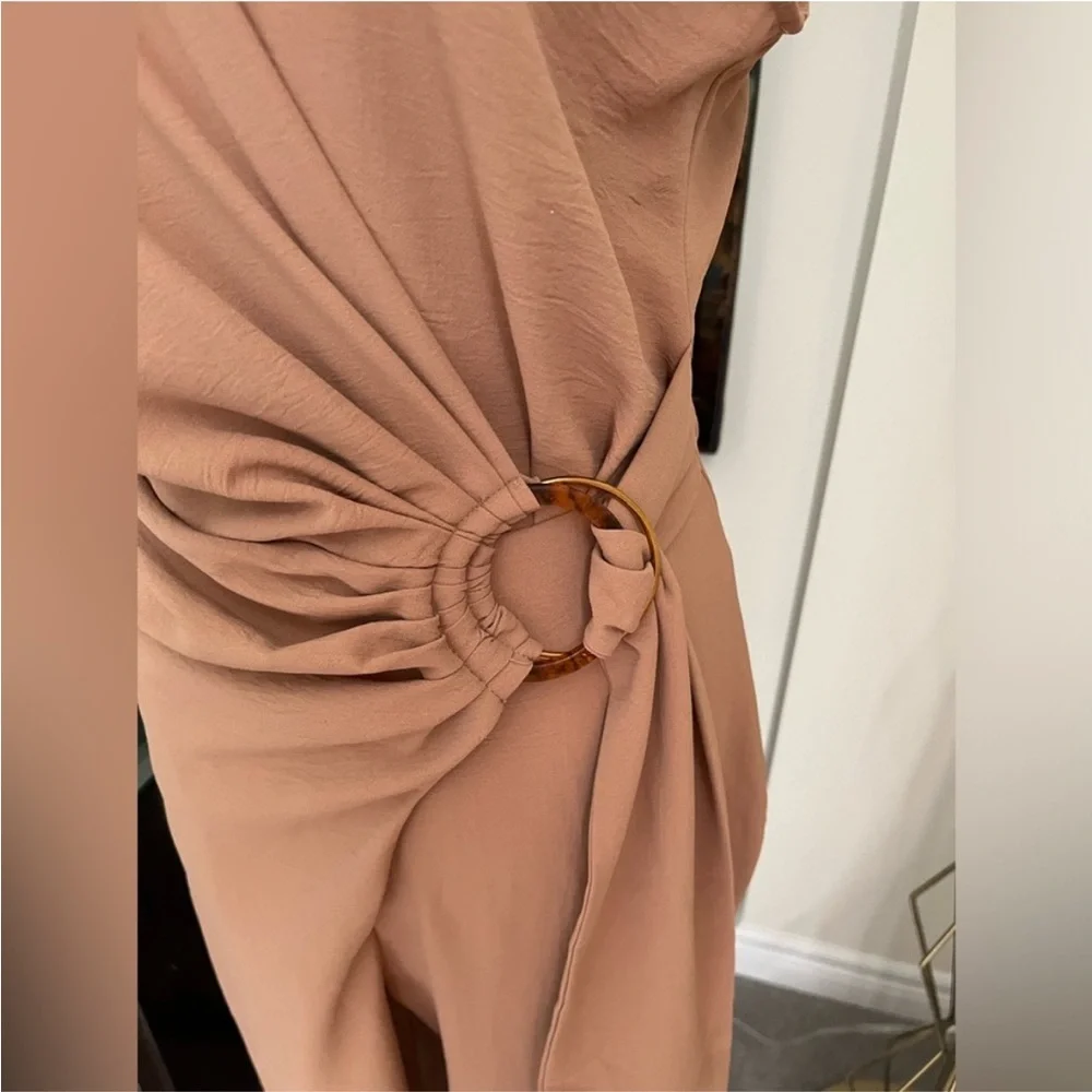 Zara NWT beige tan wrap O ring tie open back cutout jumpsuit